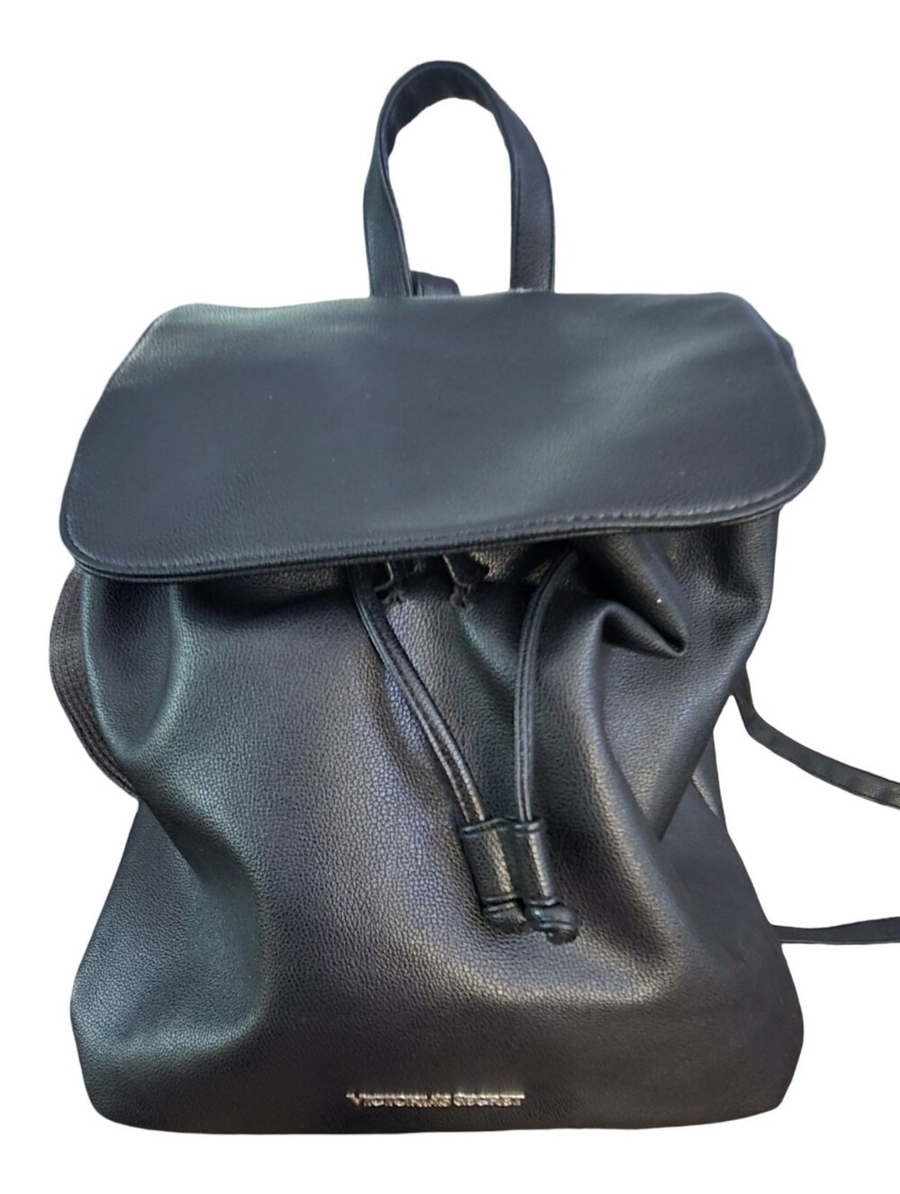 Victoria's Secret Black Drawstring Backpack Travel Faux Leather